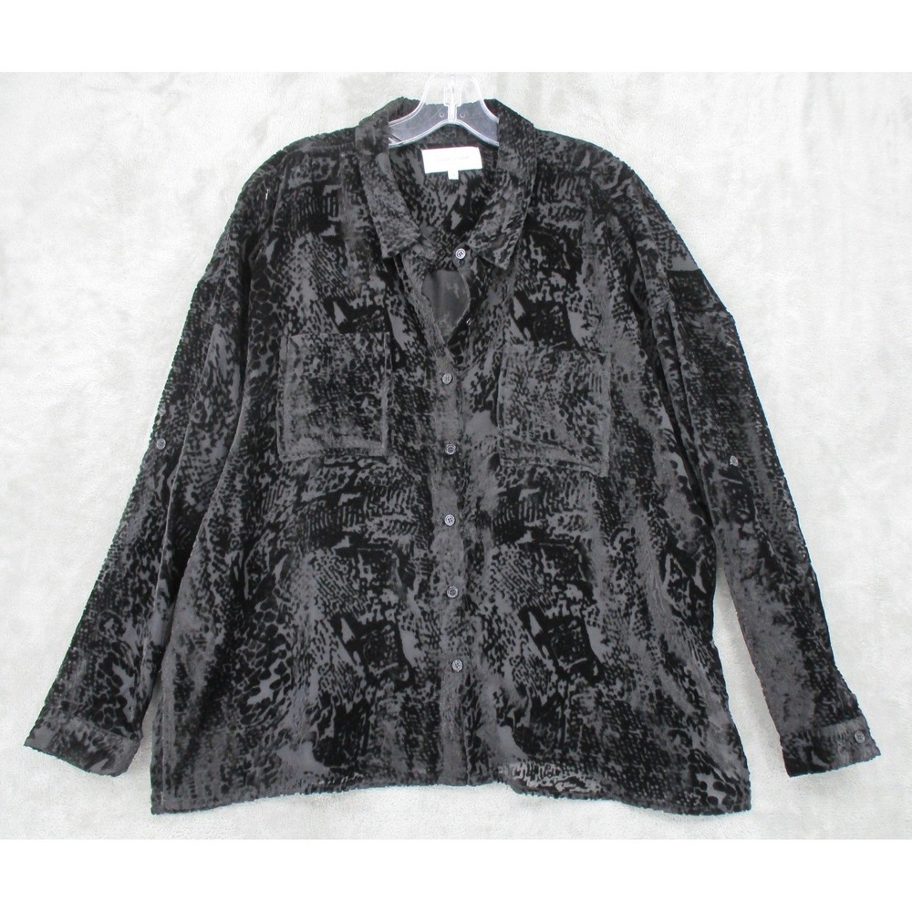 Dear John Blouse Womens Medium Velvet Burn Out Button Semi Sheer Whimsigoth Boxy